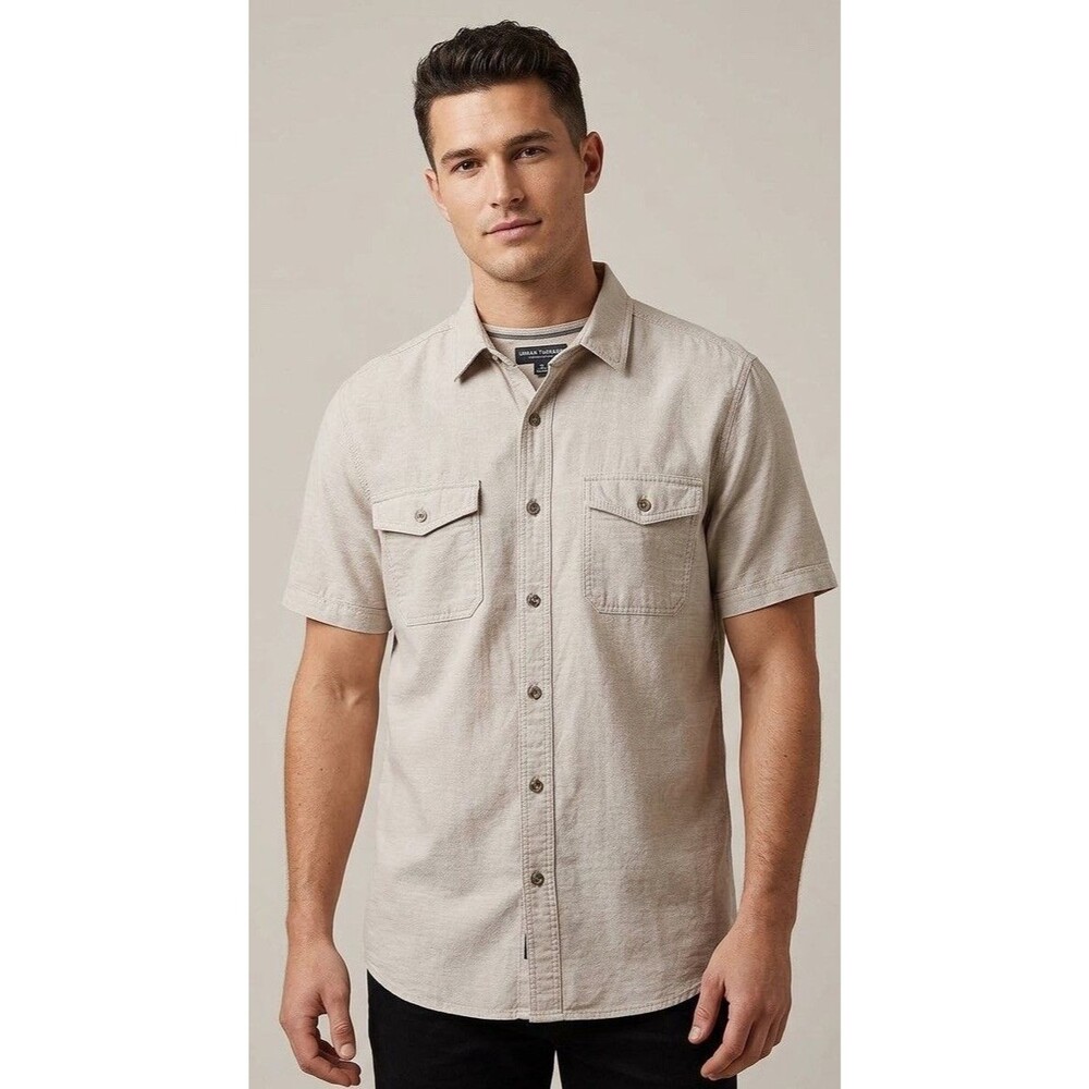 Woolrich Men’s Beige Short Sleeve Shirt Size Large